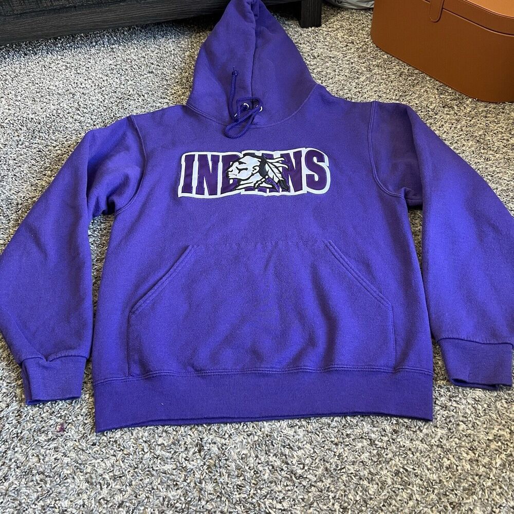 Vintage Native-American Indians Head Hoodie Pullover Men’s Small Purple